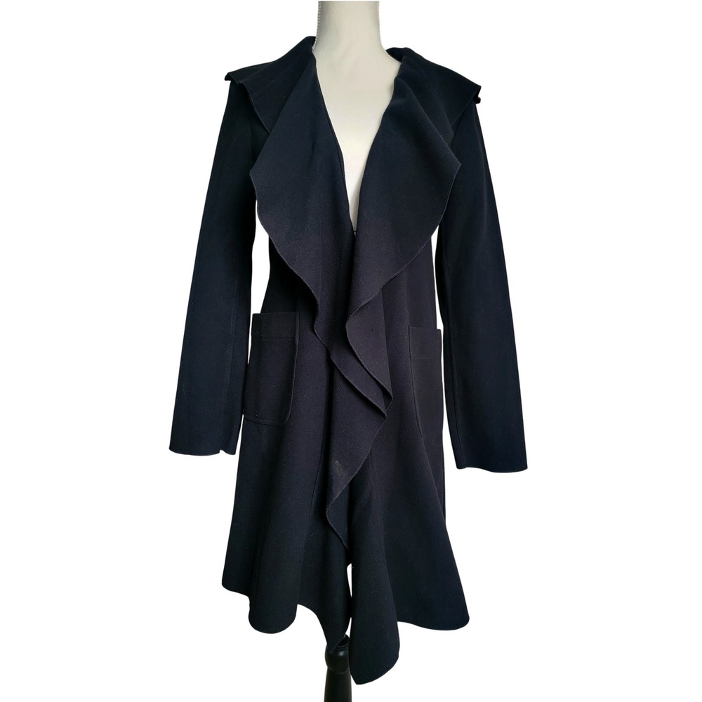 Kay Unger Black Waterfall Ruffle Collar Coat Jacket Size Small - Picture 2 of 10
